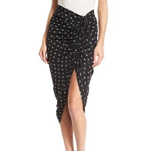 Veronica Beard Ari Ruched Silk Polka-Dot Skirt